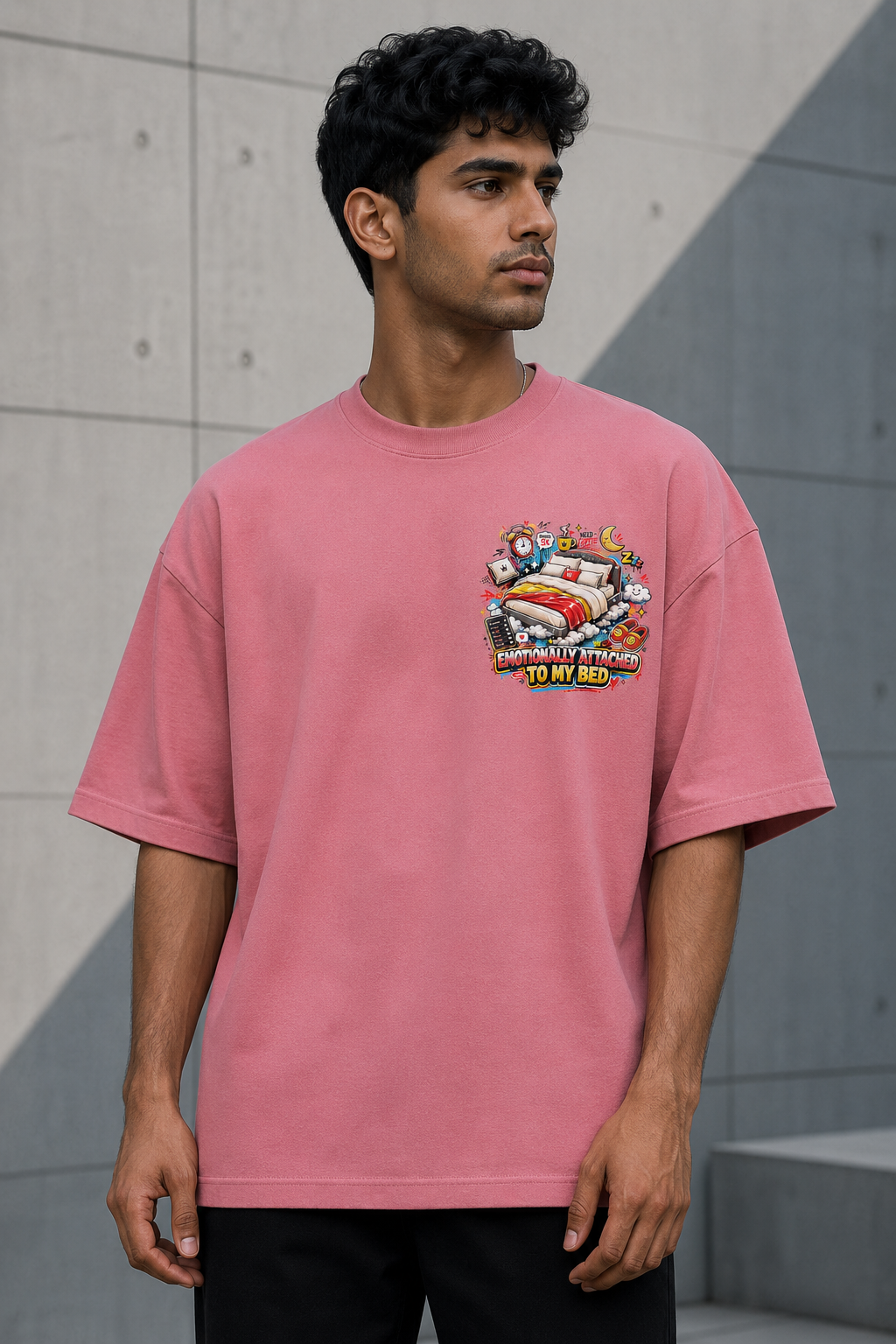 Emotionally Attached To My Bed Pocket Graphic Oversized T-Shirt | SPR Originals